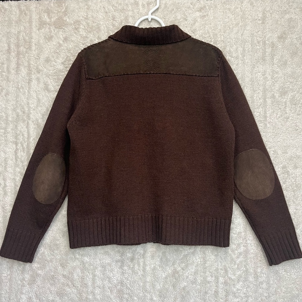 Vintage Women's Chocolate Brown Boho Suede Cable Knit Jacket Sz M Elbow Patches - Picture 9 of 15